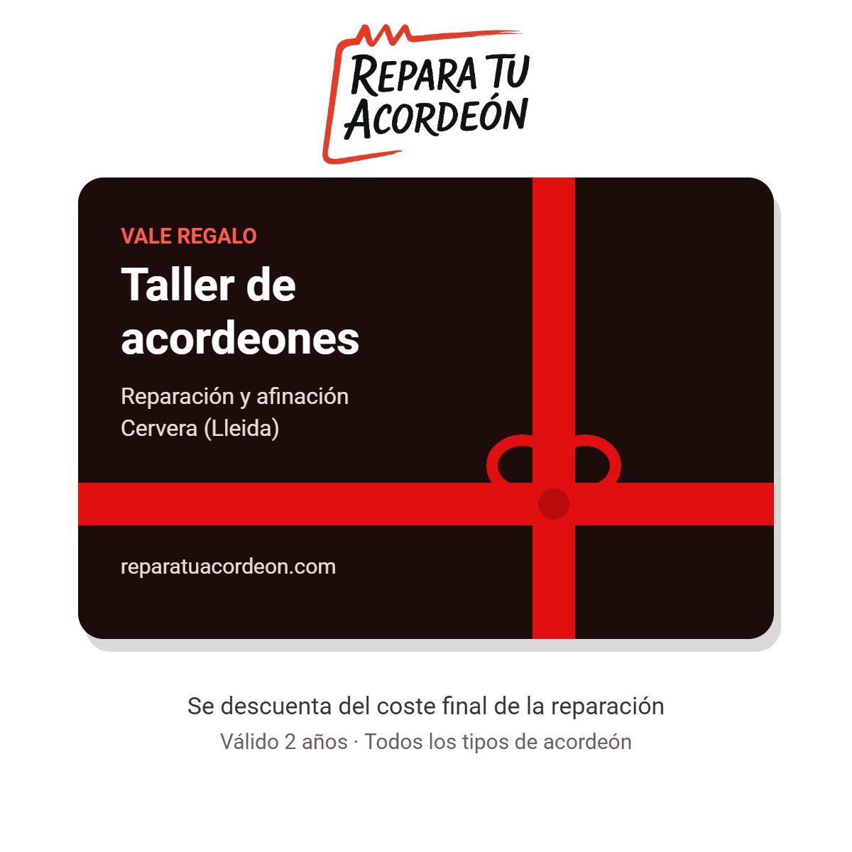 Vale regalo para el taller de reparación y afinación de acordeones